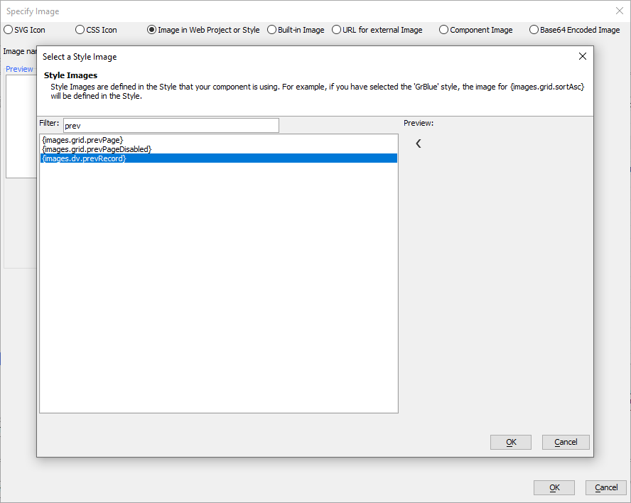 Selecting the image to display on the button.